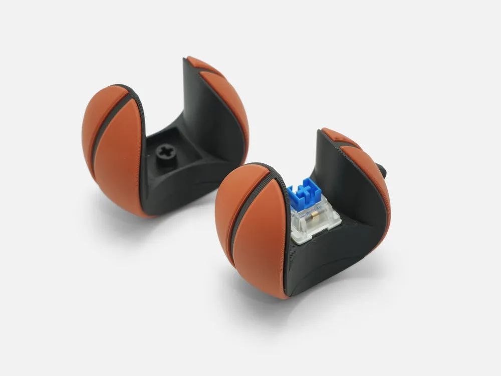 3D printed basketball keychain in orange and black